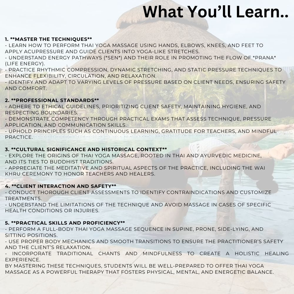 
                  
                    Therapeutic Thai Yoga Stretch Massage In Person Workshop Floor* - Calgary, AB September 27-28 2025
                  
                
