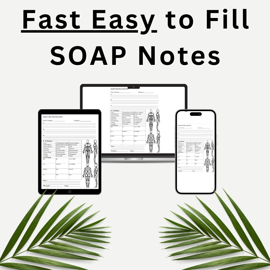 EHW simple, downloadable, virtual Fast Easy To Fill SOAP Notes Massage Therapist + Free PDF Fillable Form