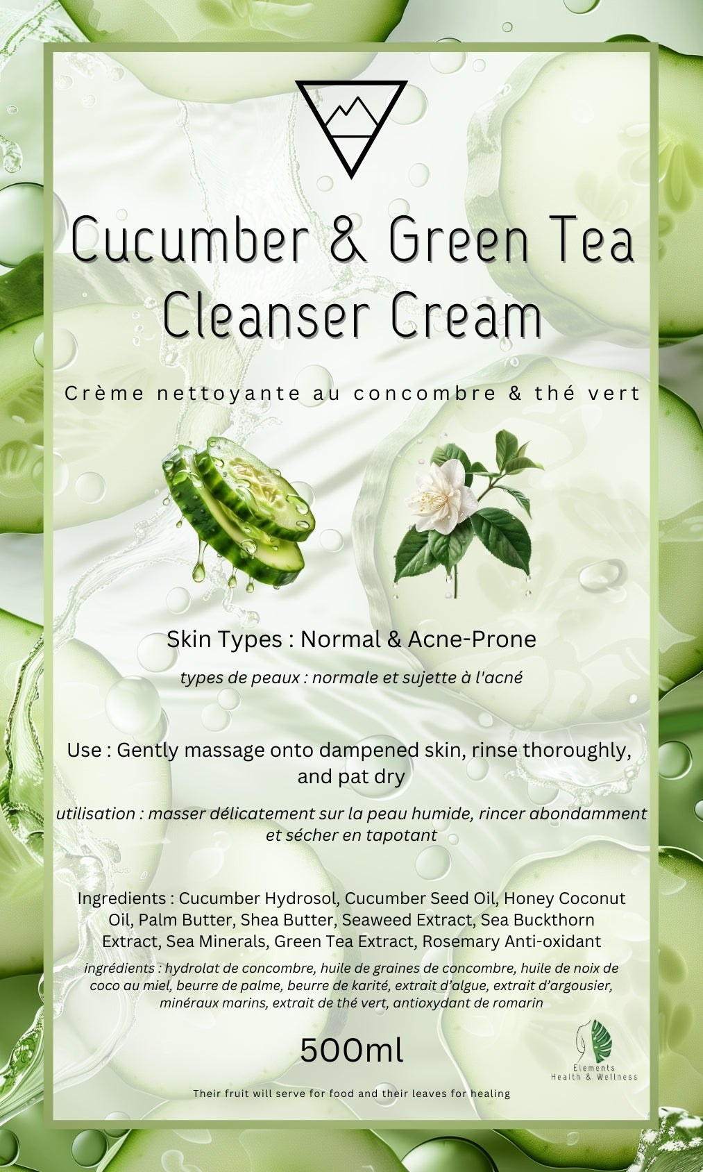 Elements Health & Wellness Face Cleanser Cucumber + Green Tea Facial Cleanser