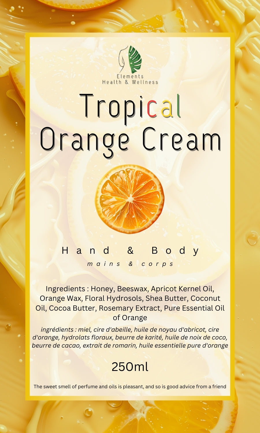 Elements Health & Wellness Natural Face, Body & Hand Cream Tropical Orange Hand & Body Lotion