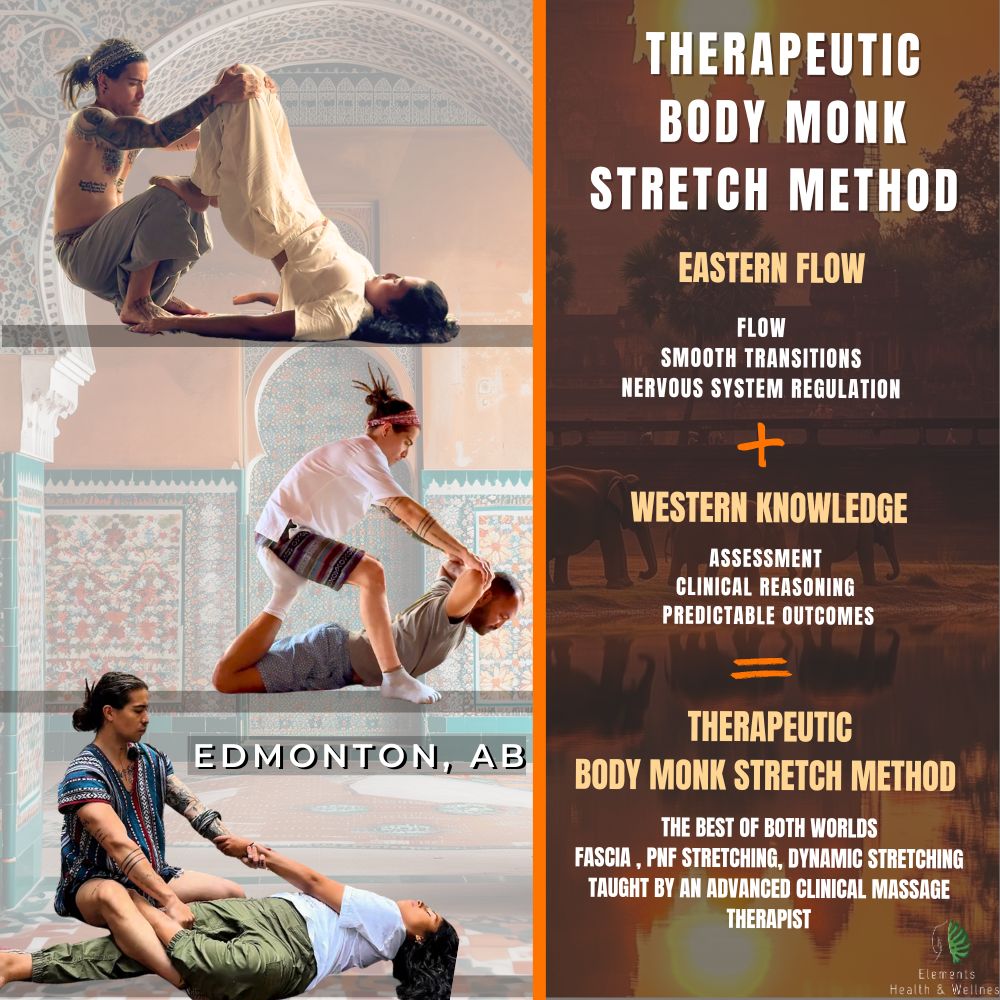 Elements Health & Wellness Pha Khao Ma Massage Workshop Edmonton, AB Therapeutic Body Monk Stretch Method In Person Workshop Floor* - April 11-12 2026