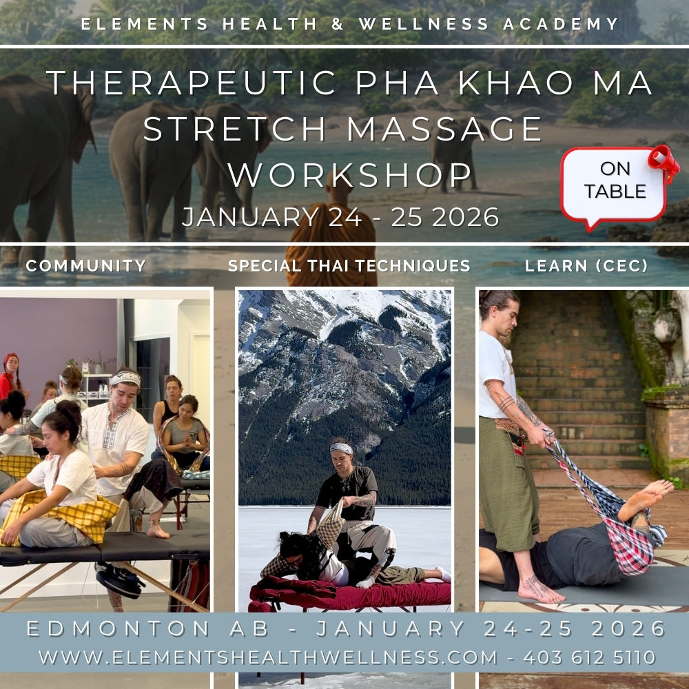 Elements Health & Wellness Pha Khao Ma Massage Workshop Edmonton, AB Therapeutic Pha Khao Ma Stretch Massage In Person Workshop TABLE* -  January 24- January 25 2026