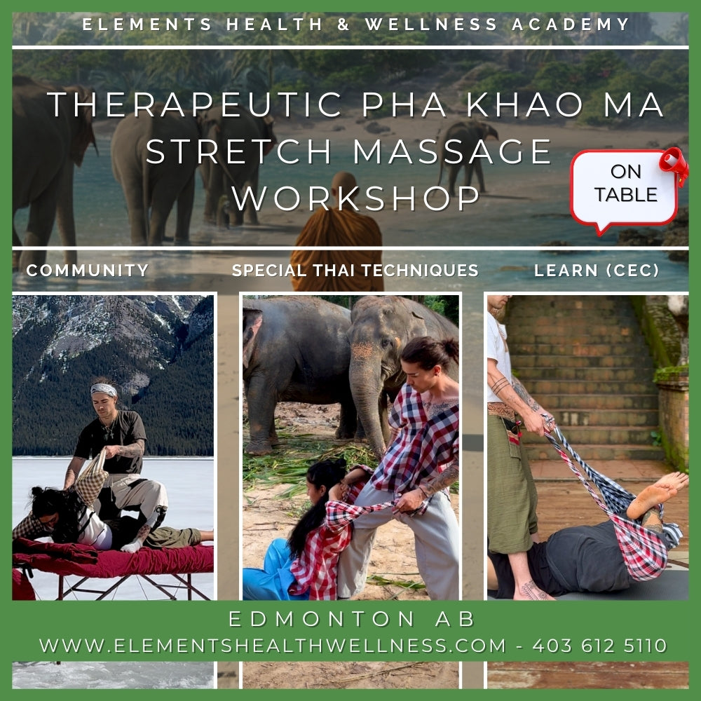 Elements Health & Wellness Pha Khao Ma Massage Workshop Edmonton, AB Therapeutic Pha Khao Ma Stretch Massage In Person Workshop TABLE* -  January 24- January 25 2026