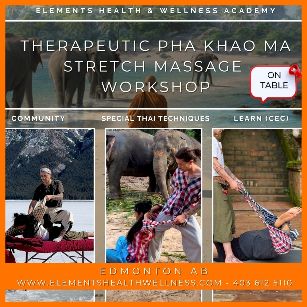 Elements Health & Wellness Pha Khao Ma Massage Workshop Edmonton, AB Therapeutic Pha Khao Ma Stretch Massage In Person Workshop TABLE* -  January 24- January 25 2026
